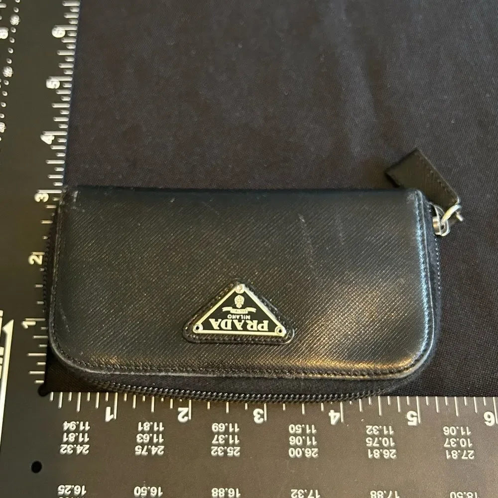 Prada Black Leather Keys & Card Wallet